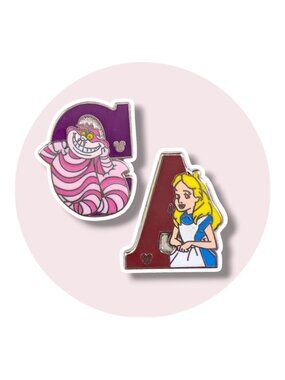Alice in Wonderland Disney Pin: Cheshire Cat and Alice Alphabet Letter Monogram